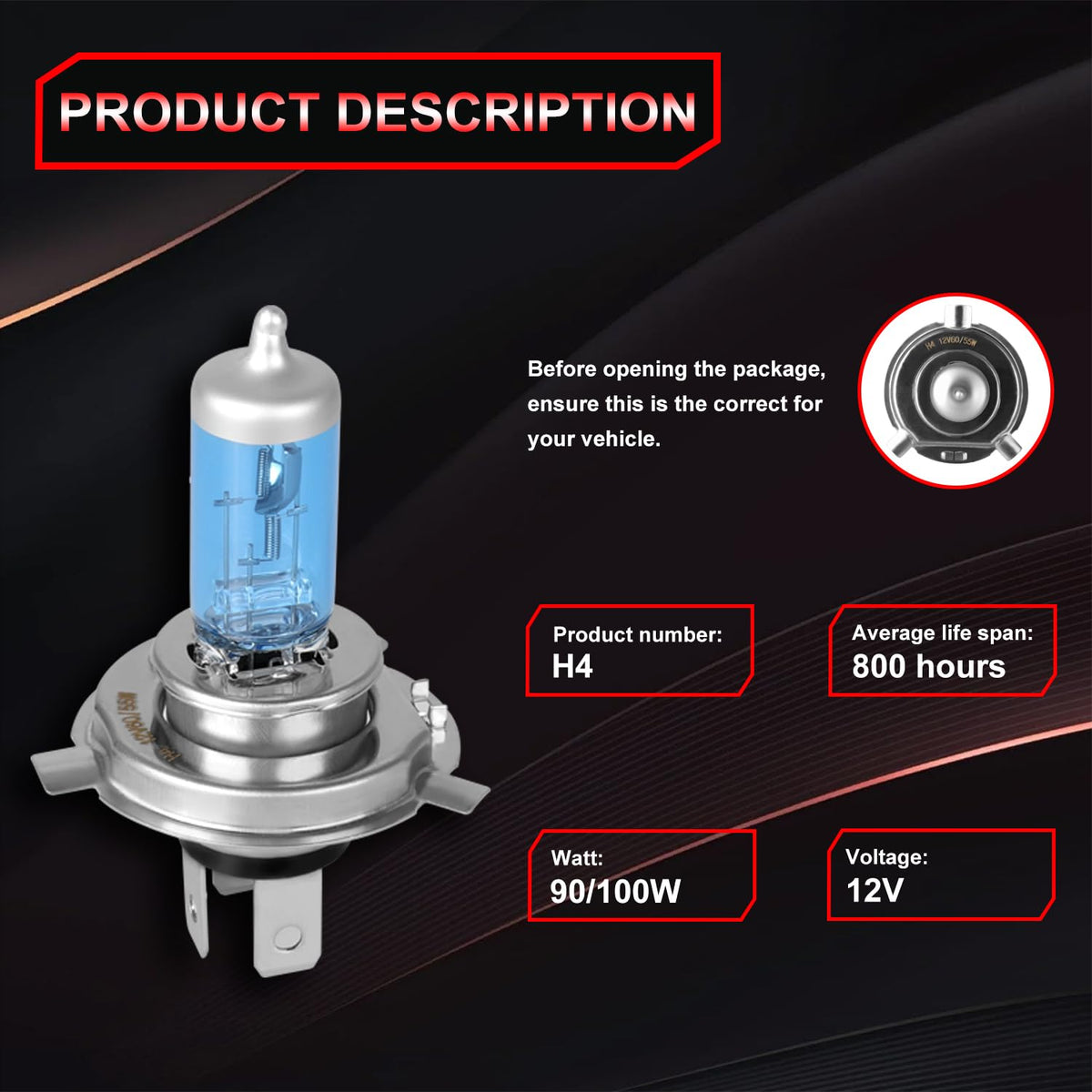 Halogen Headlight Bulb 4200k High Low Beam 2 PCS Z2660