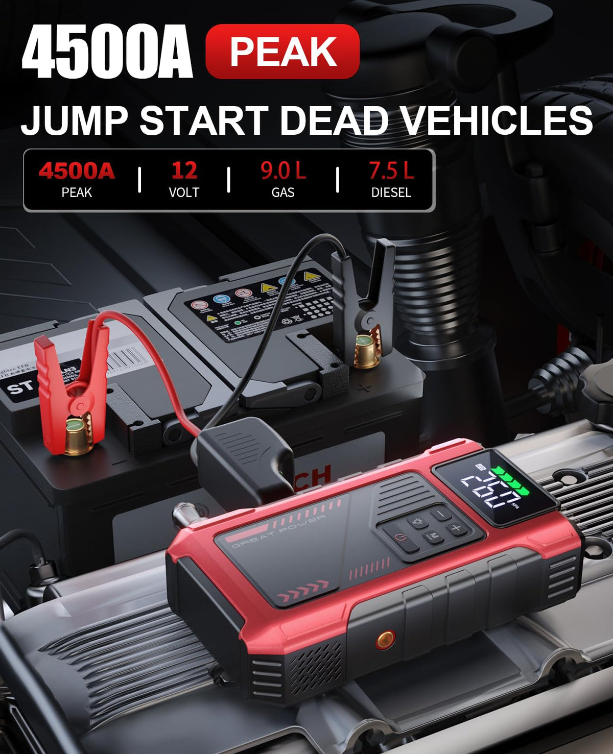 4500A Car Jump Starter with Air Compressor and 150PSI Tire Inflator C6159