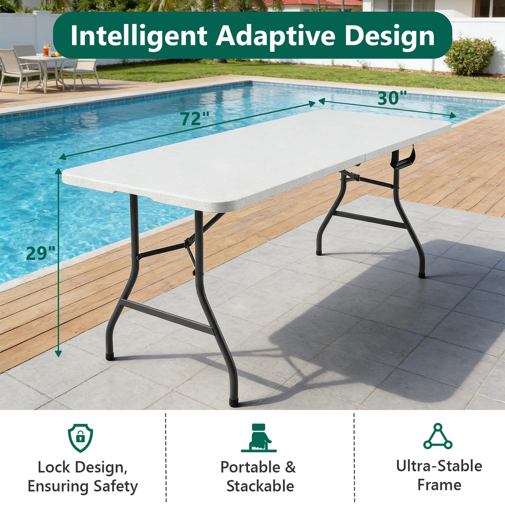 6FT Heavy Duty Plastic Folding Table with Steel Legs White J221139