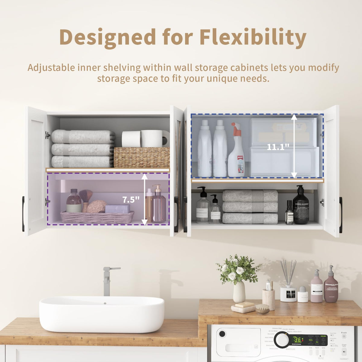 White Wall Mounted Storage Cabinet with 4 Barn Doors Y902578