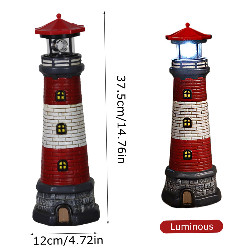 Solar Lighthouse with Rotating LED Lights Waterproof Lighthouse Statue C24173