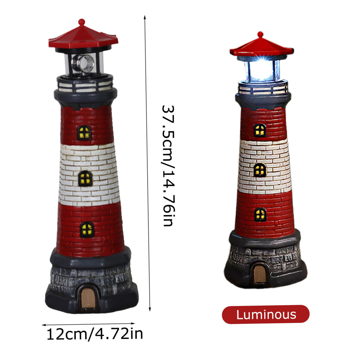 Solar Lighthouse with Rotating LED Lights Waterproof Lighthouse Statue C24173