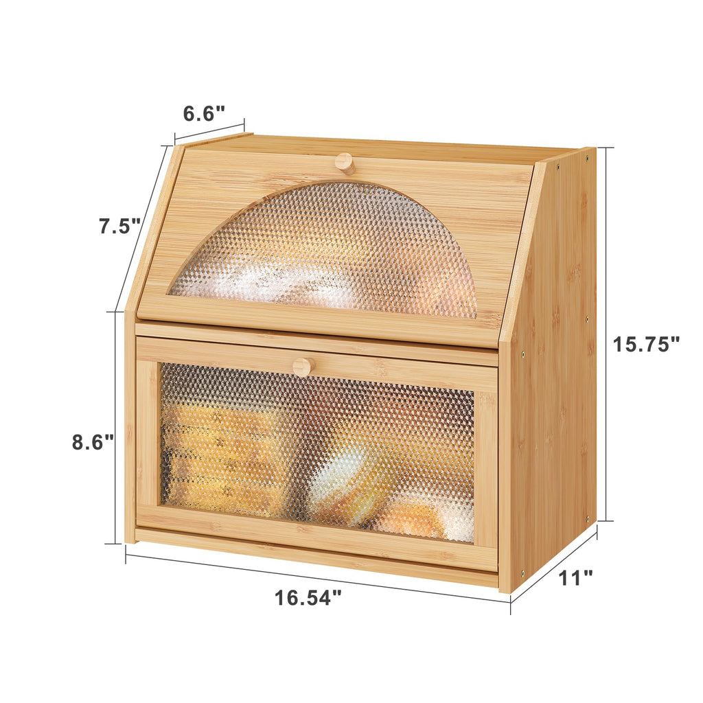 Extra Large Bamboo Wood Double Layer Bread Box F119783