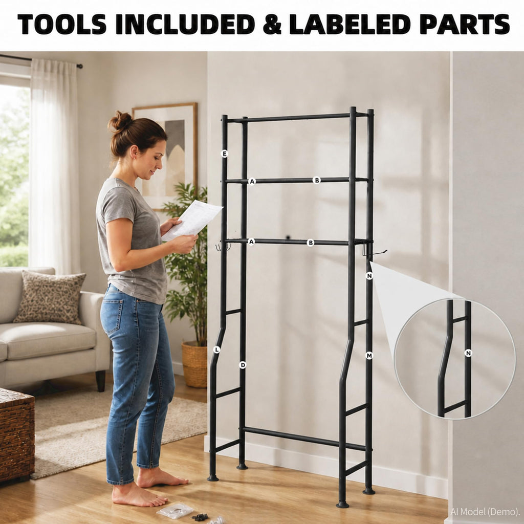 3-Tier Over Toilet Storage, Black O96625