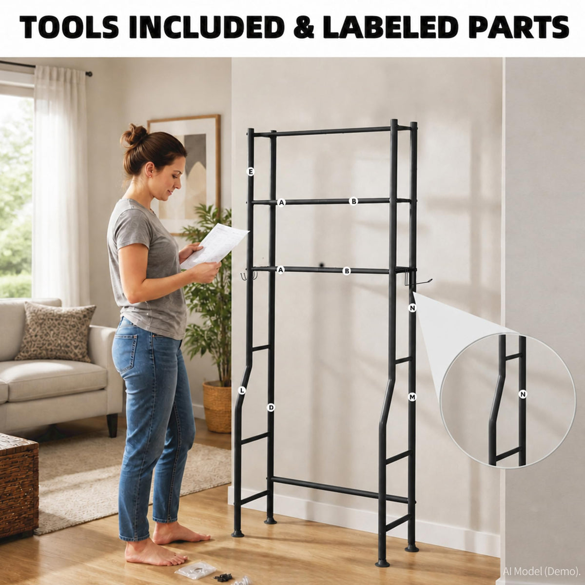 3-Tier Over Toilet Storage, Black O96625