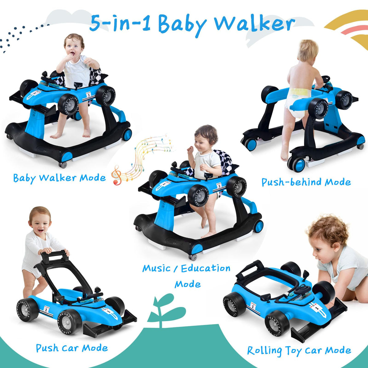 5-in-1 Foldable Baby Walker with Adjustable Height V963810