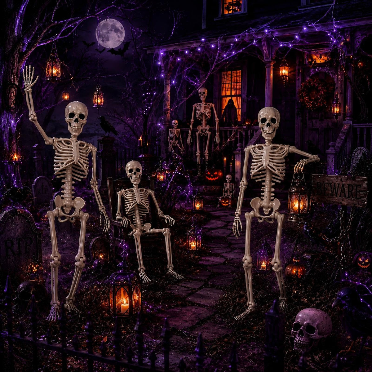 5.4 ft Posable Halloween Skeleton with Movable Joints Q357
