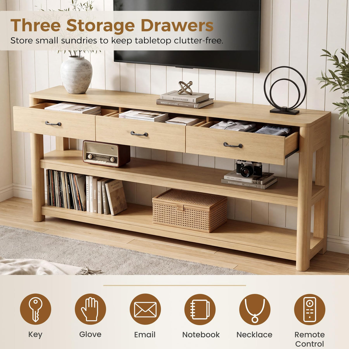 Oak Console Table with Storage Drawers W189835