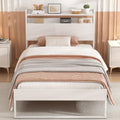 White Metal Twin Bed Frame with 2-Tier Storage Headboard Z480851