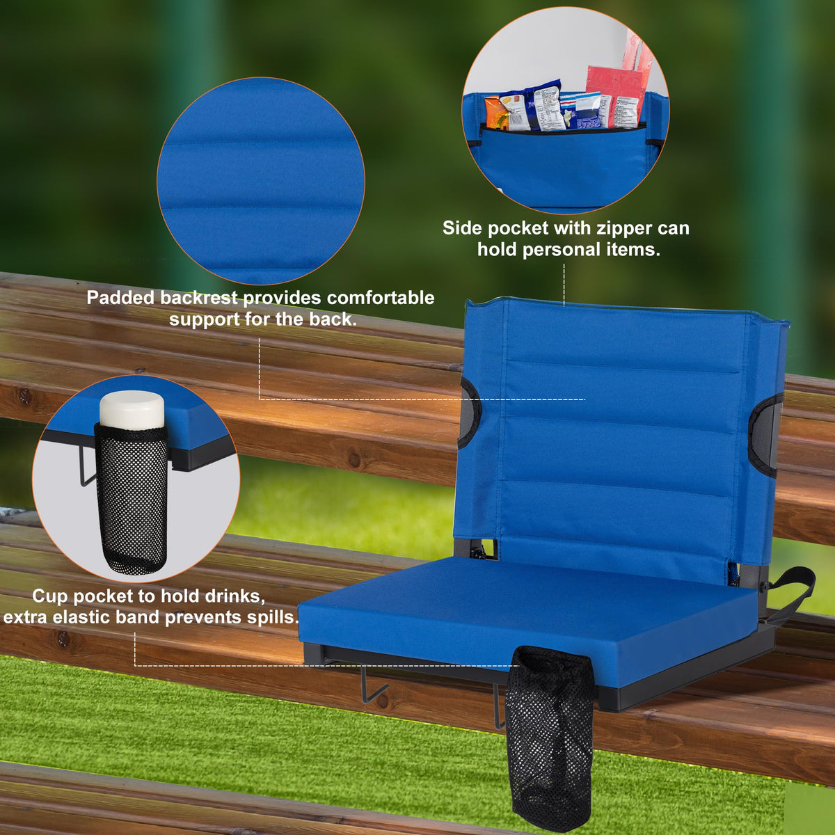 2 Pack Blue Stadium Seats for Bleachers with Back Support Y502194