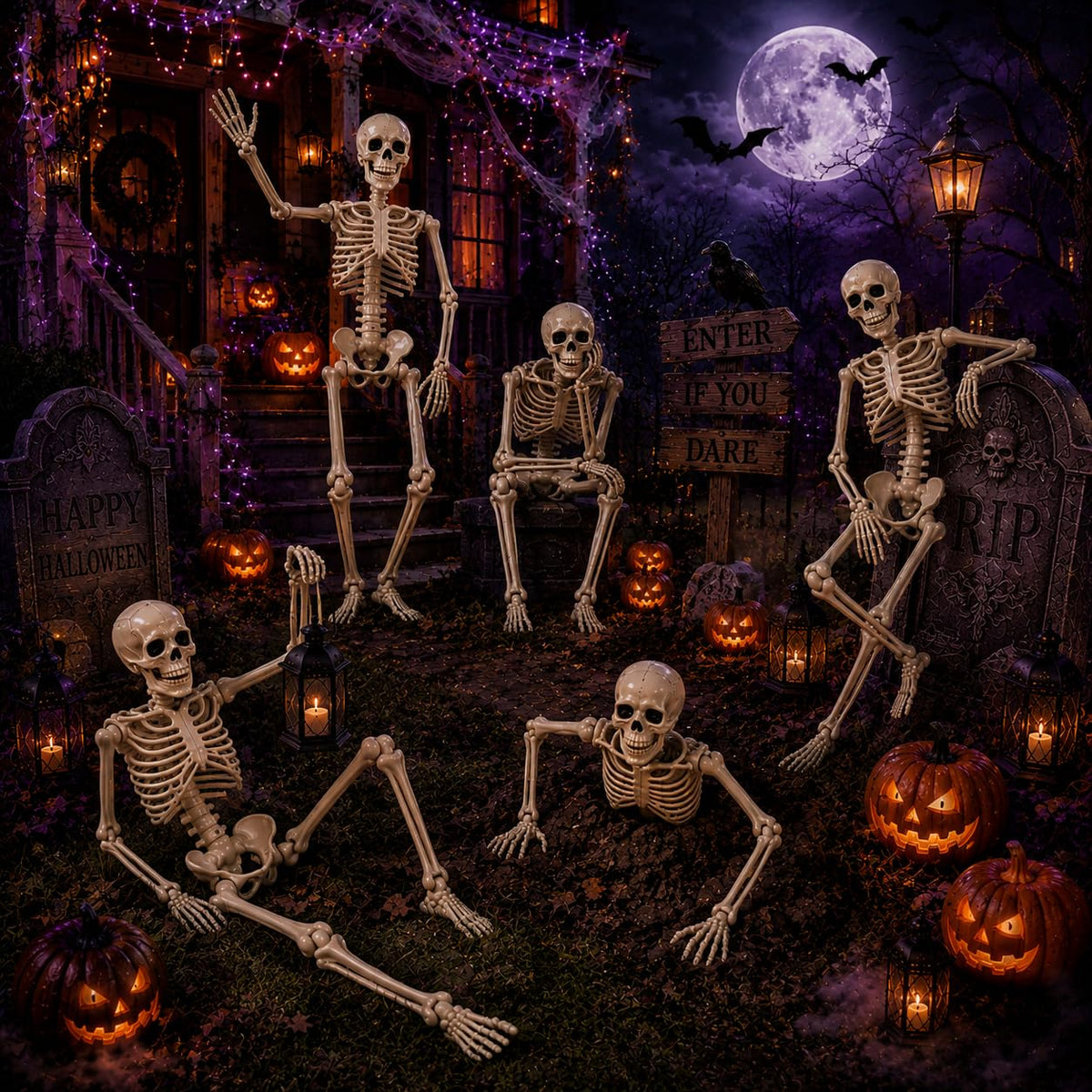 5.4 ft Posable Halloween Skeleton with Movable Joints Q357