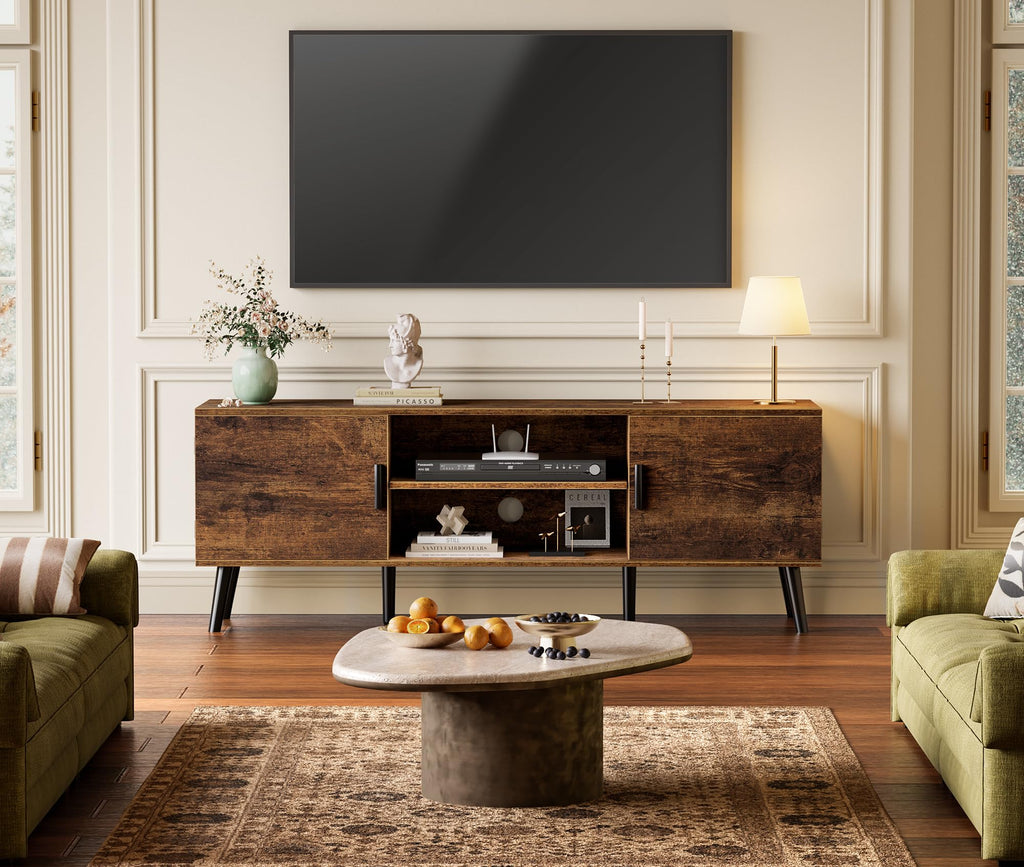 55 Inch TV Stand with Adjustable Shelf and 2 Cabinets U6128