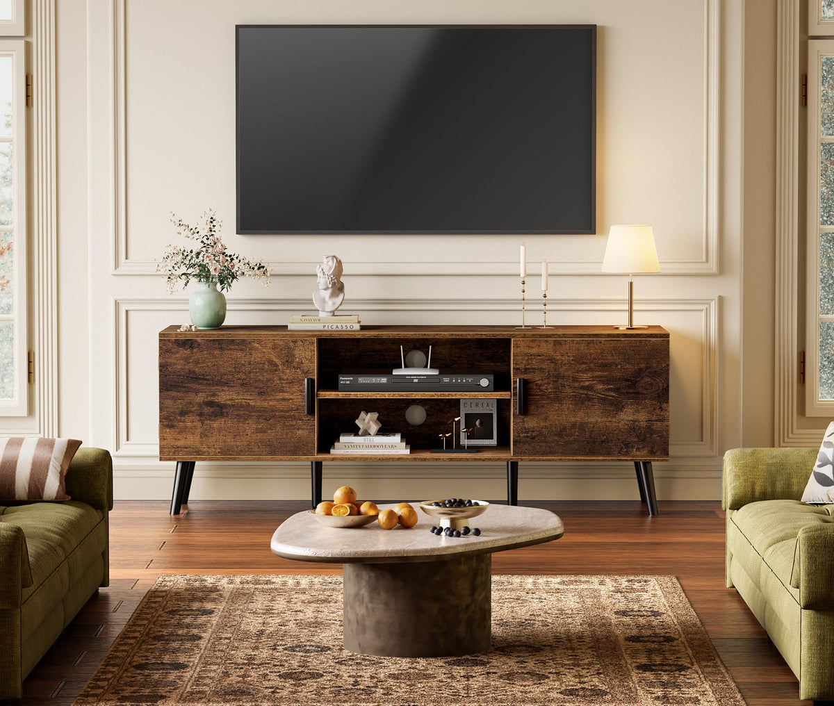 55 Inch TV Stand with Adjustable Shelf and 2 Cabinets U6128