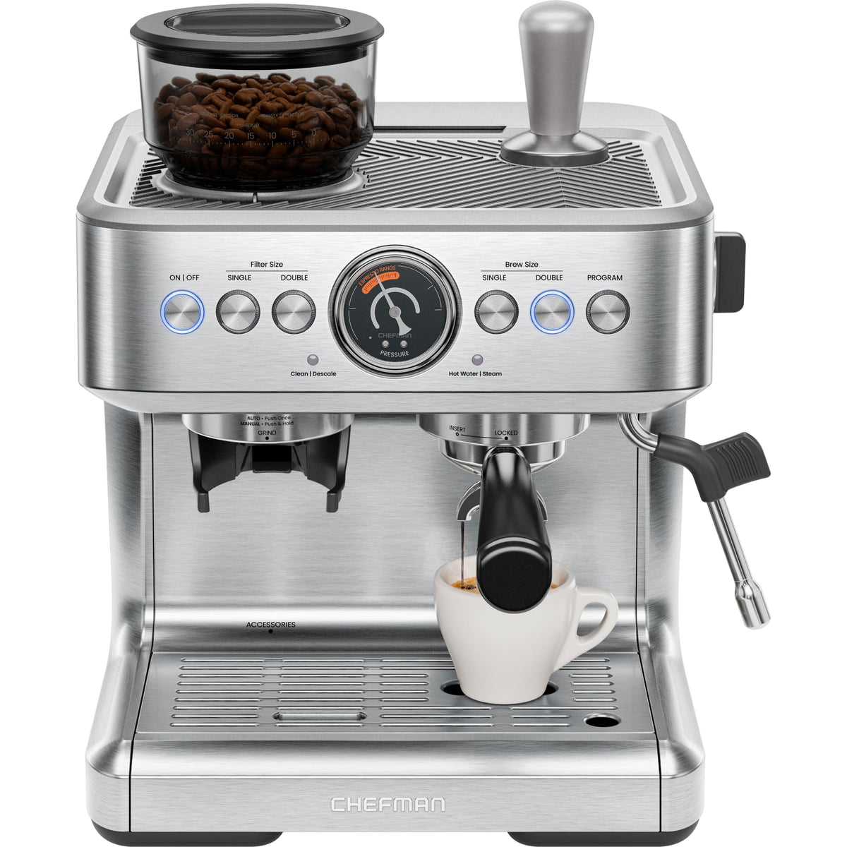 15 Bar Espresso Machine with Milk Frother and Coffee Grinder E450