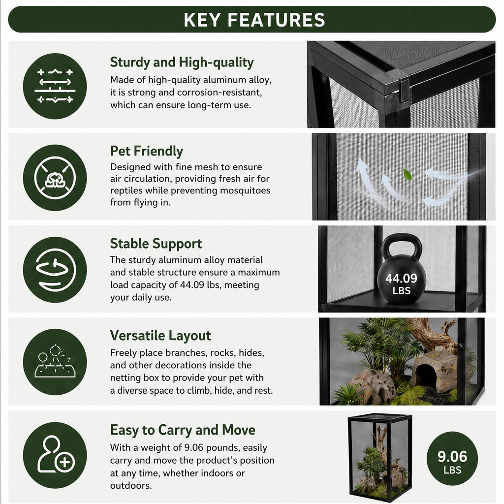 Aluminum Reptile Terrarium Enclosure with Locking Latches L6800