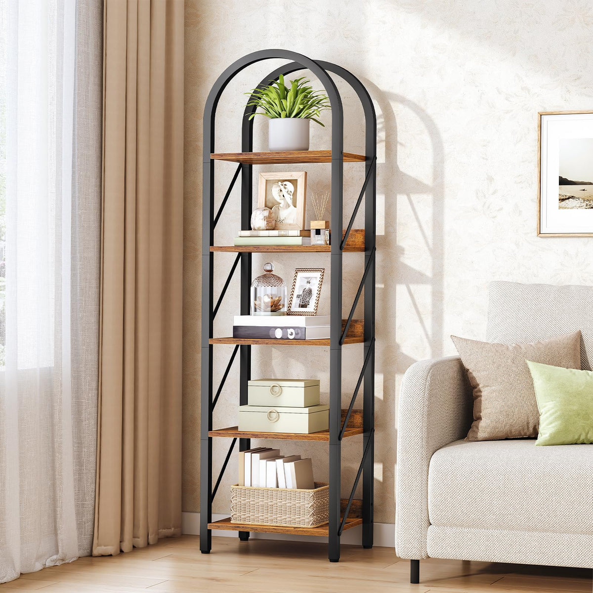 5-Tier Arched Bookshelf with Metal Frame W2035