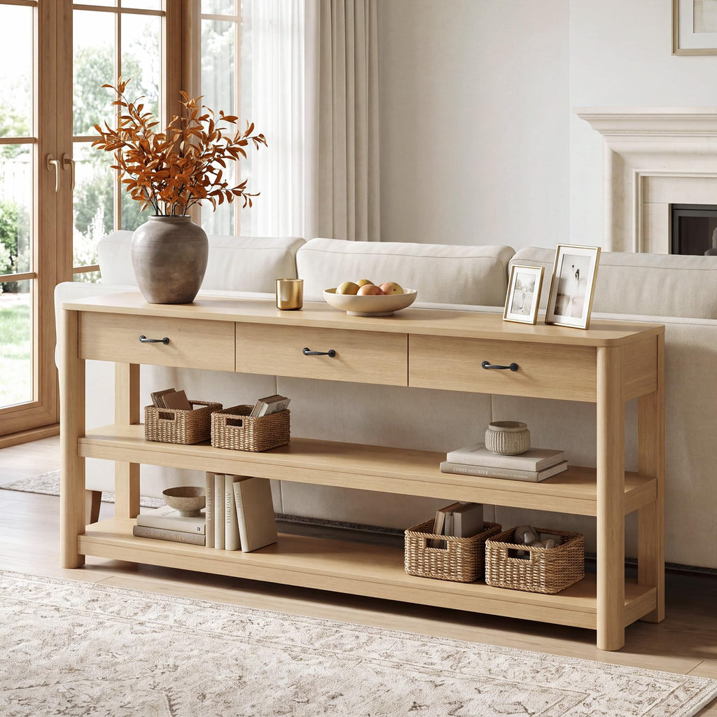 Oak Console Table with Storage Drawers W189835