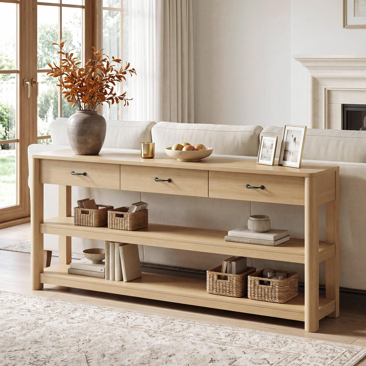 Oak Console Table with Storage Drawers W189835