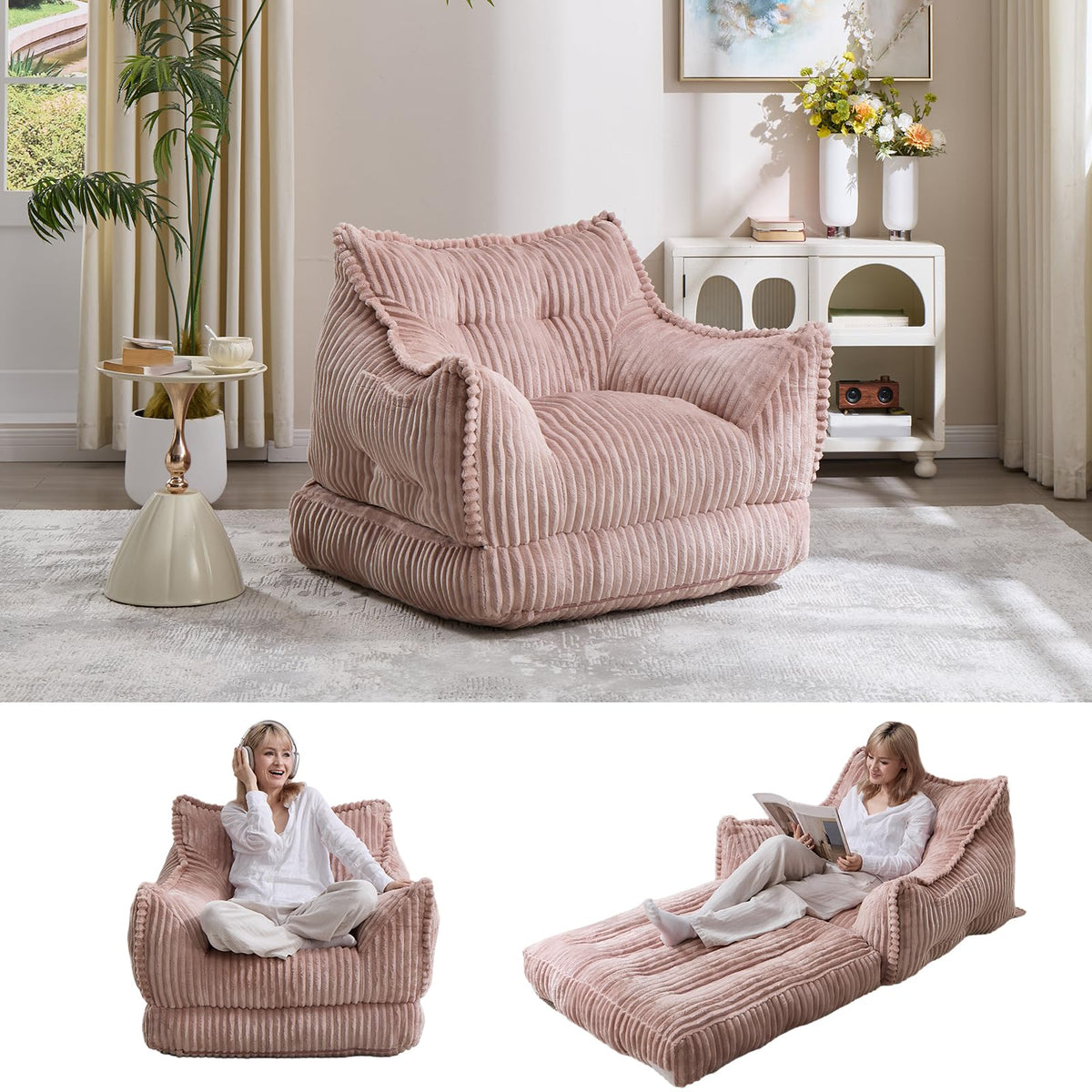 2 in 1 Folding Sofa Bed Pink A3558