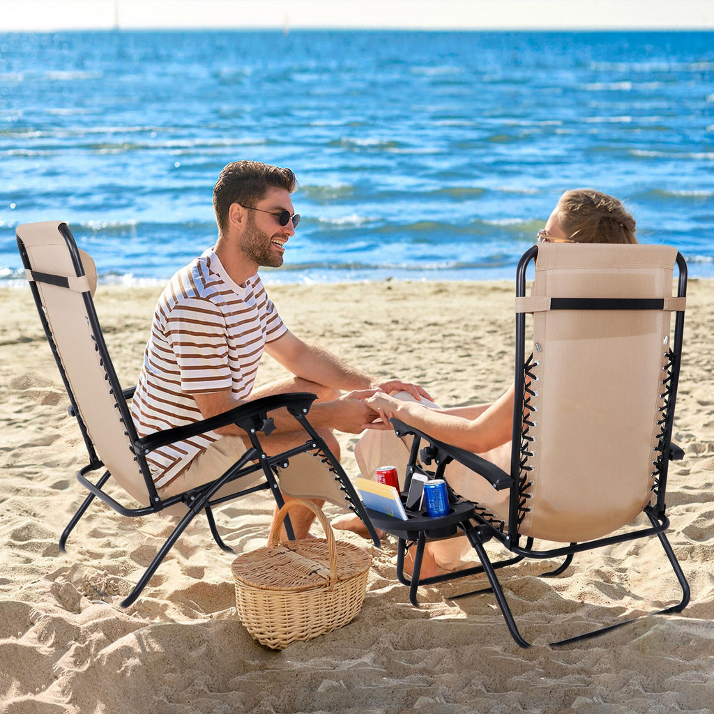 Zero Gravity Lounge Chairs Set of 2 Adjustable Folding Recliners with Cup Holders K927158