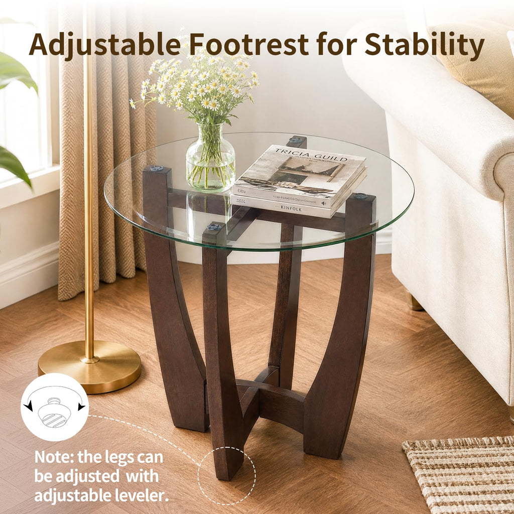 Round Glass End Table with Wood Base P96801