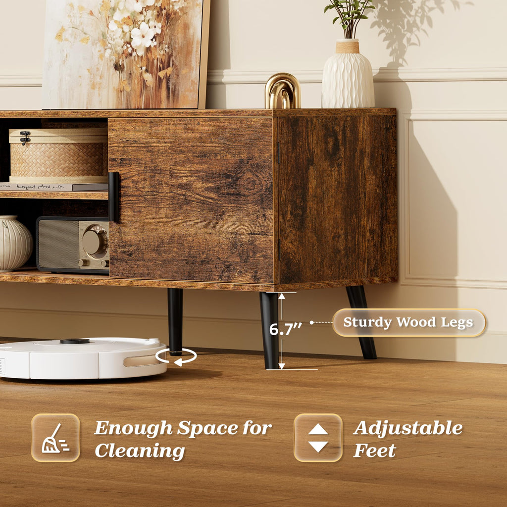 55 Inch TV Stand with Adjustable Shelf and 2 Cabinets U6128