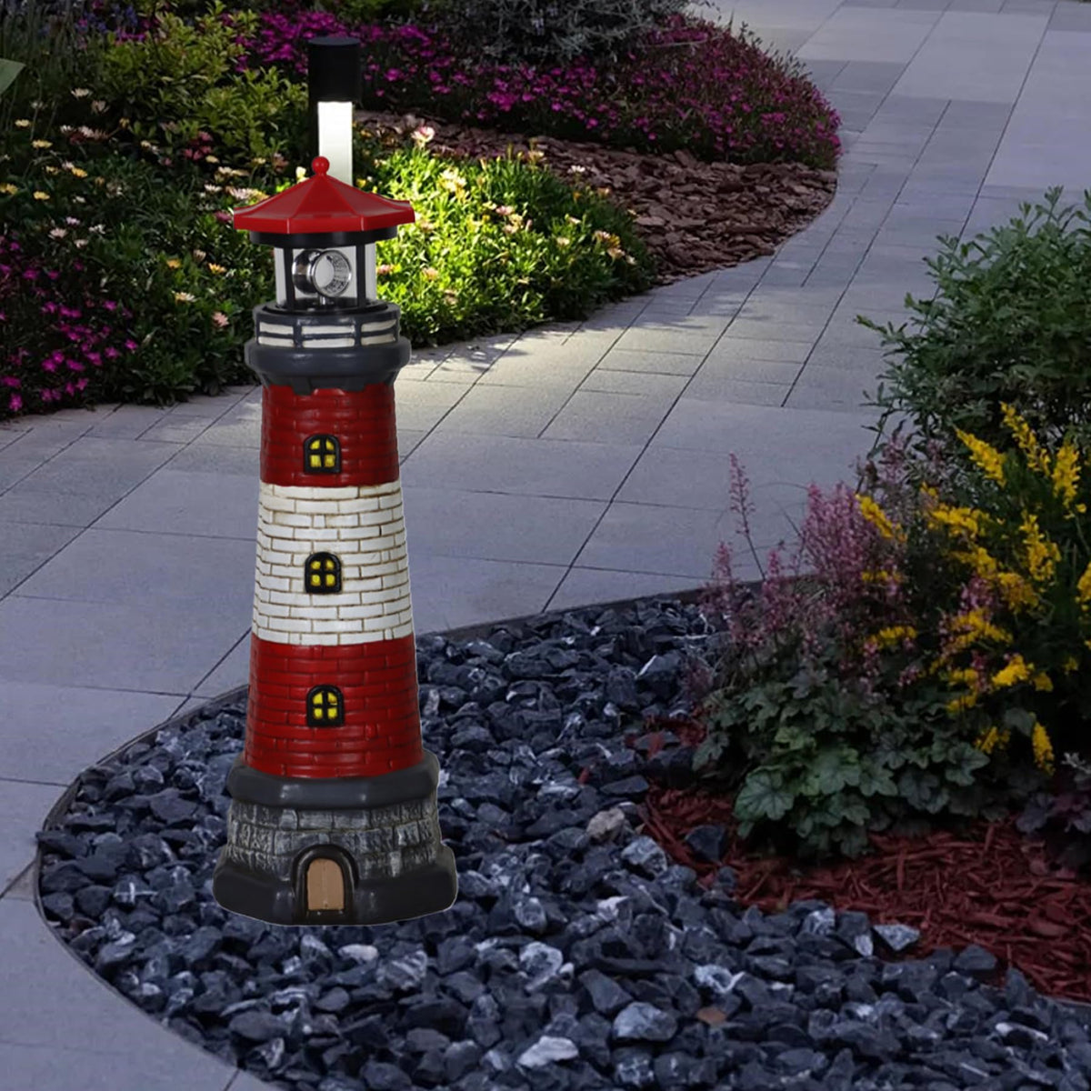 Solar Lighthouse with Rotating LED Lights Waterproof Lighthouse Statue C24173
