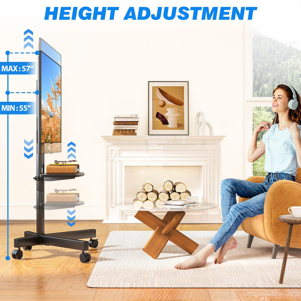 Mobile TV Stand for 23-65 Inch Flat Curved TVs Black O504