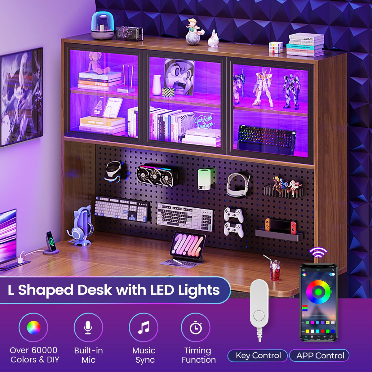 L Shaped Computer Desk with Drawer and Bookshelf B380