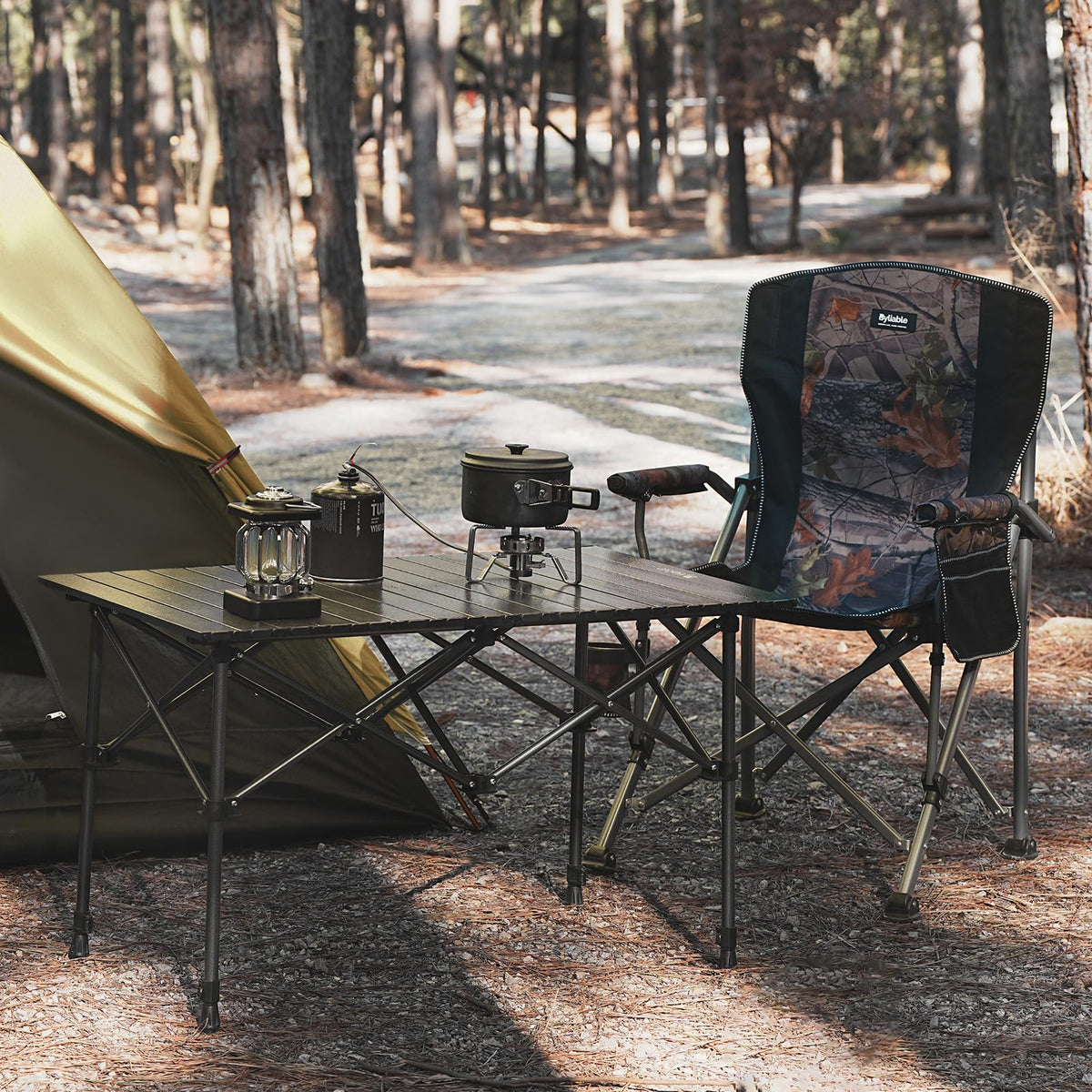 Folding Camping Table Aluminum Adjustable Height Black H61893