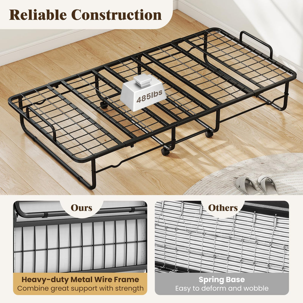 Folding Bed with 5-Inch Mattress, Twin Size Foldable Guest Bed with Metal Frame I9700
