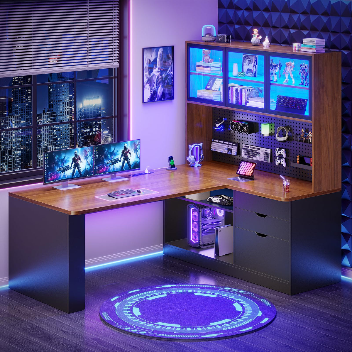 L Shaped Computer Desk with Drawer and Bookshelf B380