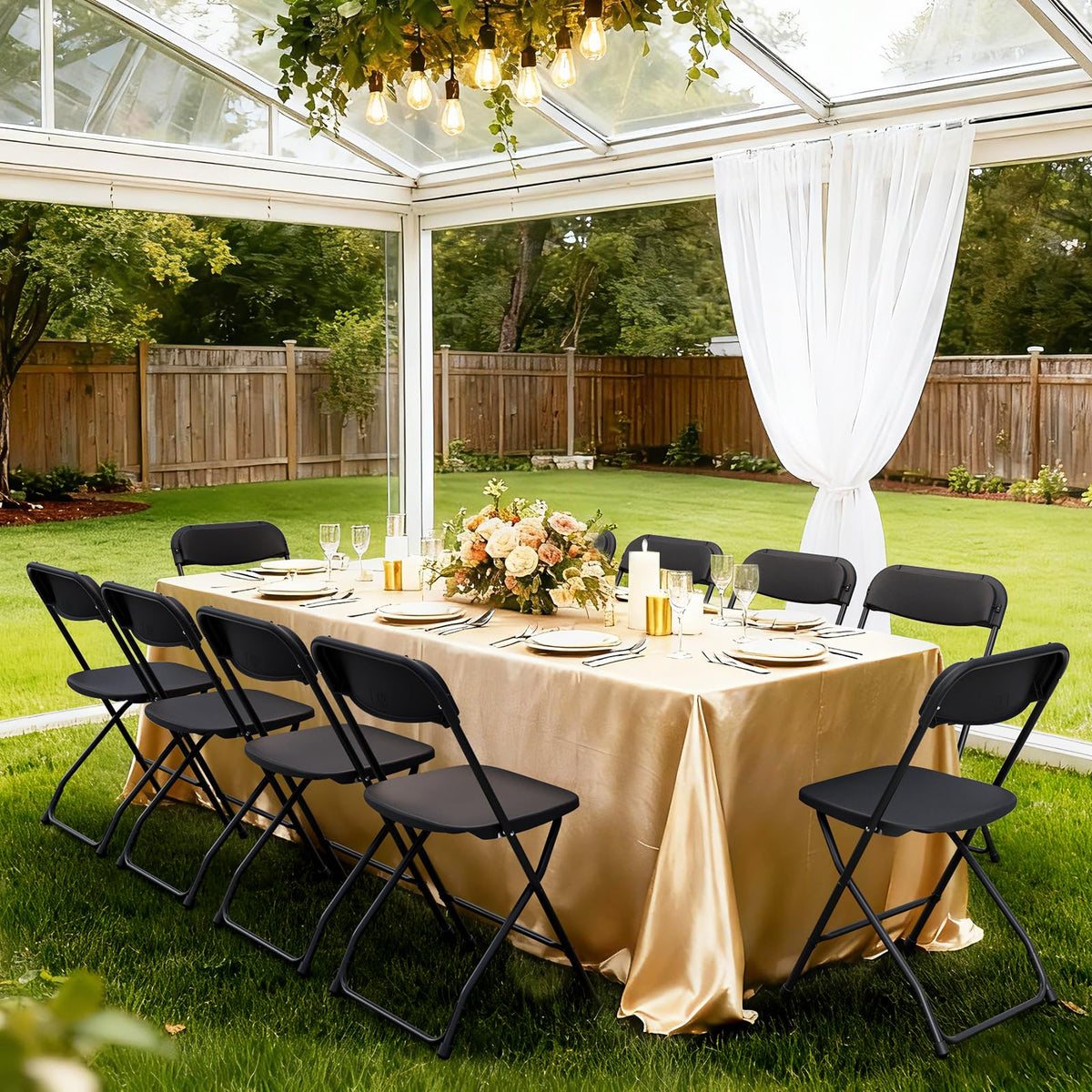 Black Plastic Folding Chairs, 10 Pack Steel Frame 350lbs Capacity S13371