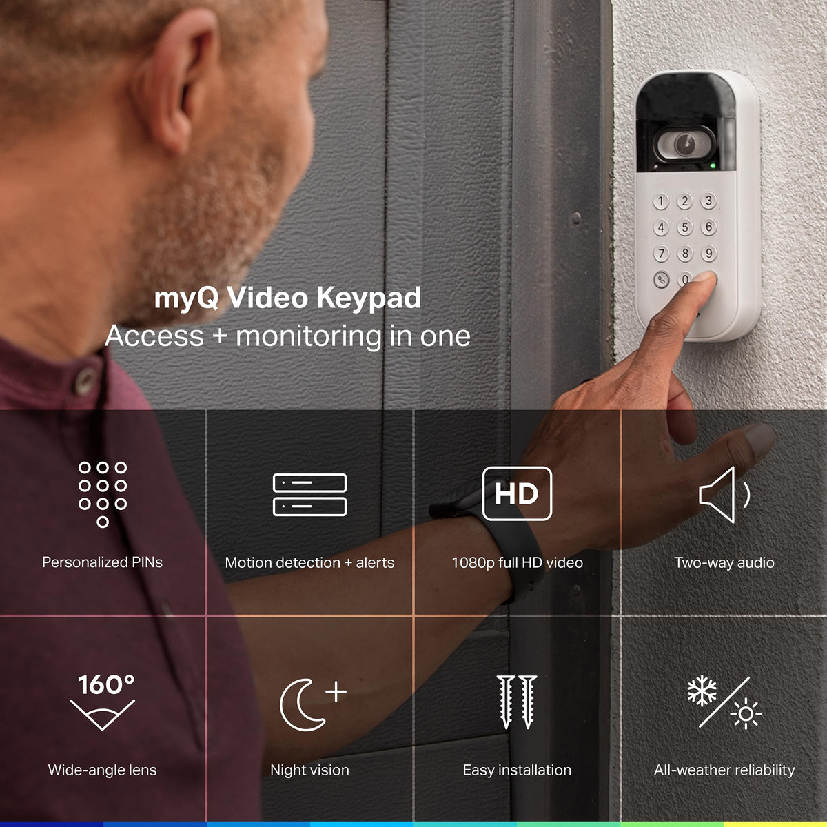 Smart Garage Door Video Keypad with Wide-Angle Camera, White E6859