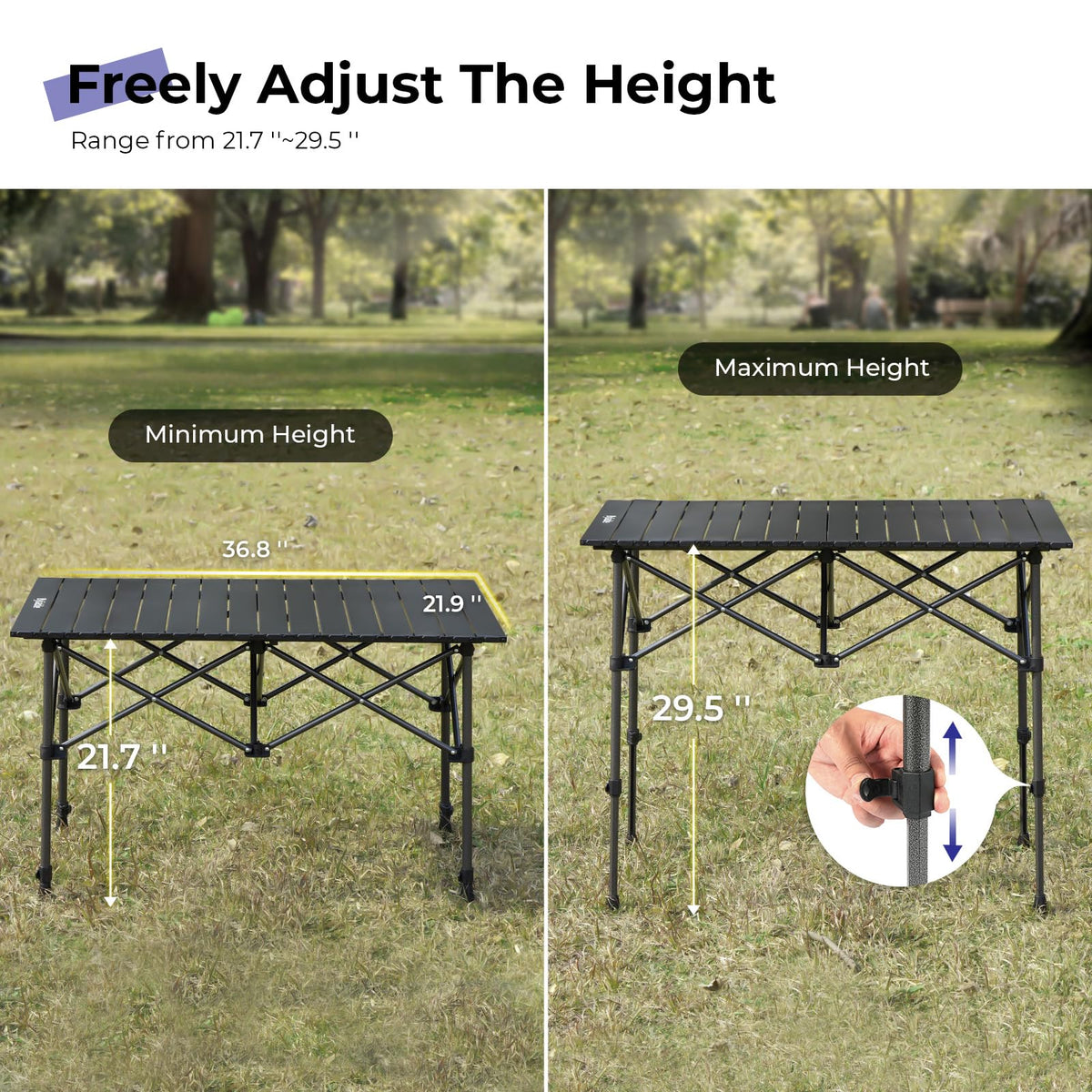 Folding Camping Table Aluminum Adjustable Height Black H61893