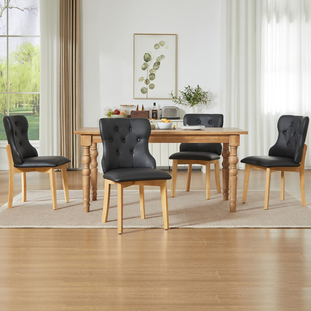 Black Upholstered Dining Chairs Set of 4 PU Leather L3900