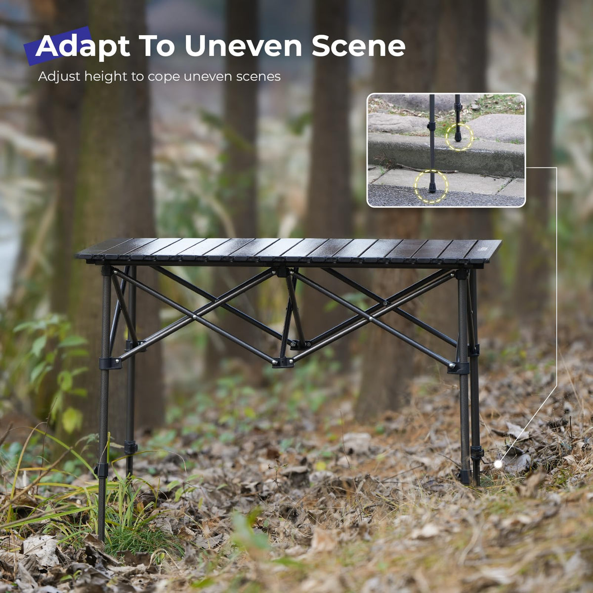 Folding Camping Table Aluminum Adjustable Height Black H61893