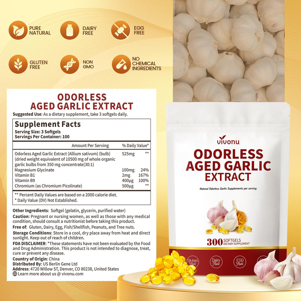 Odorless Gluten Free Aged Garlic Extract Capsules 300 Softgels U784