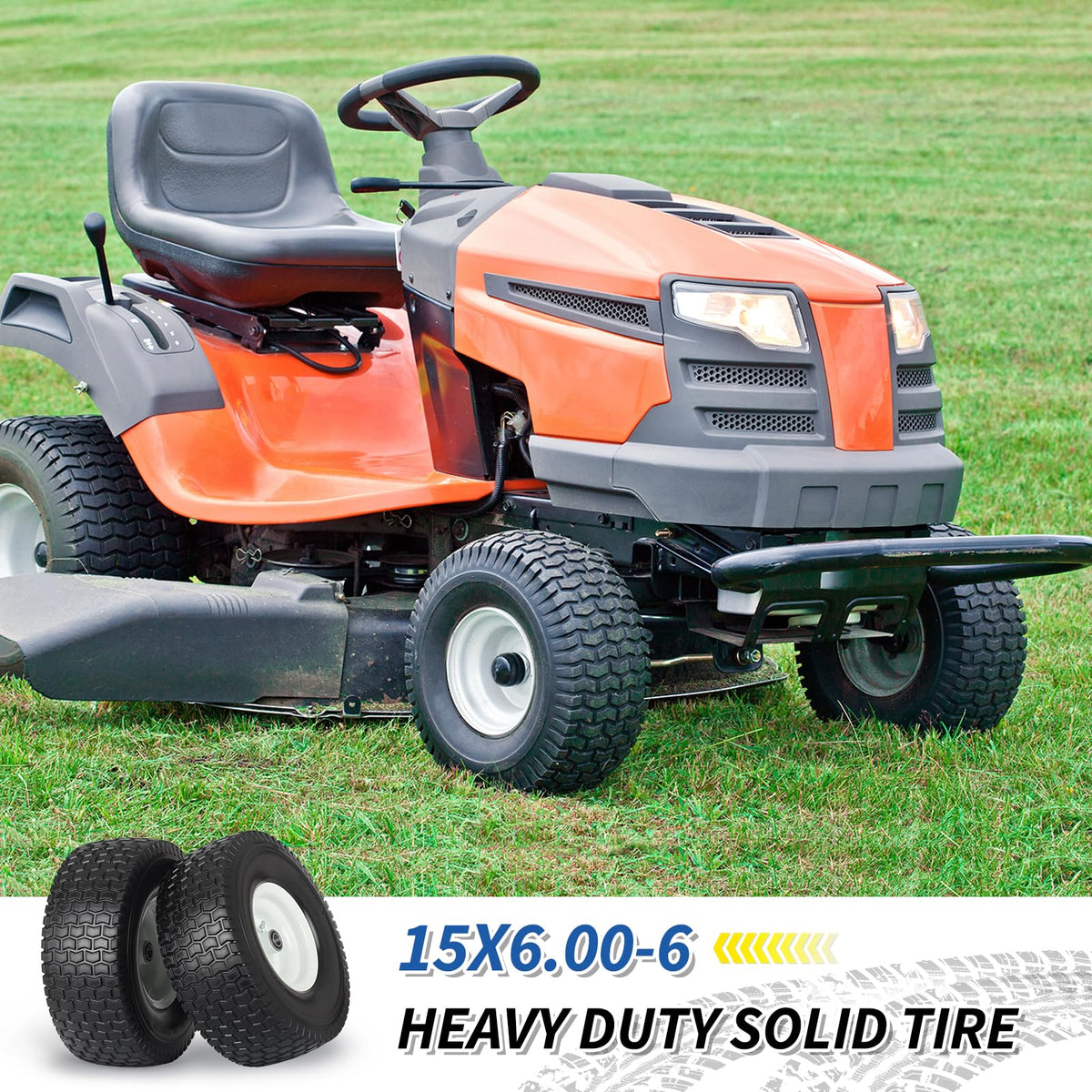 15x6.00-6 Flat Free Lawn Mower Tire and Wheel, 2 Pack B8795