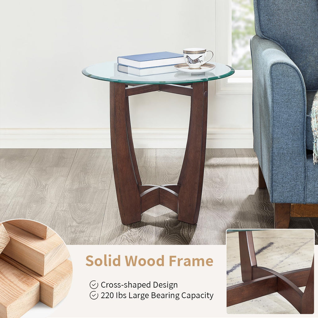Round Glass End Table with Wood Base P96801