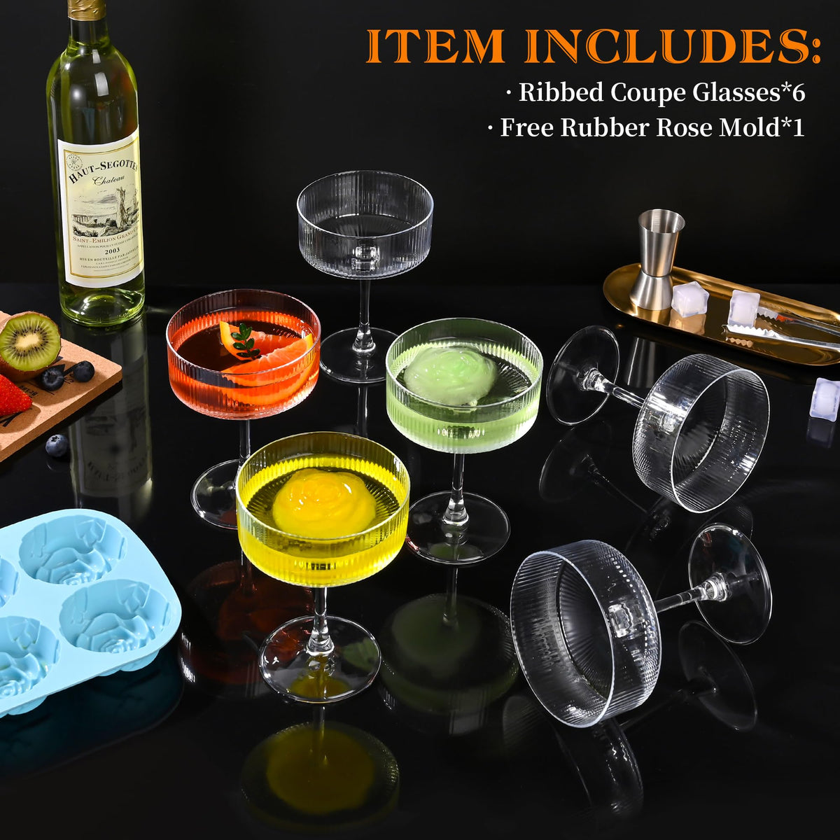 Ribbed Coupe Glasses Set of 6 B78861