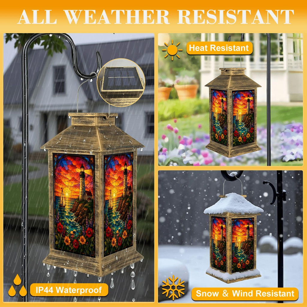 Solar Lantern Outdoor Waterproof Stained Glass Effect LED Hanging Tabletop Lamp B698