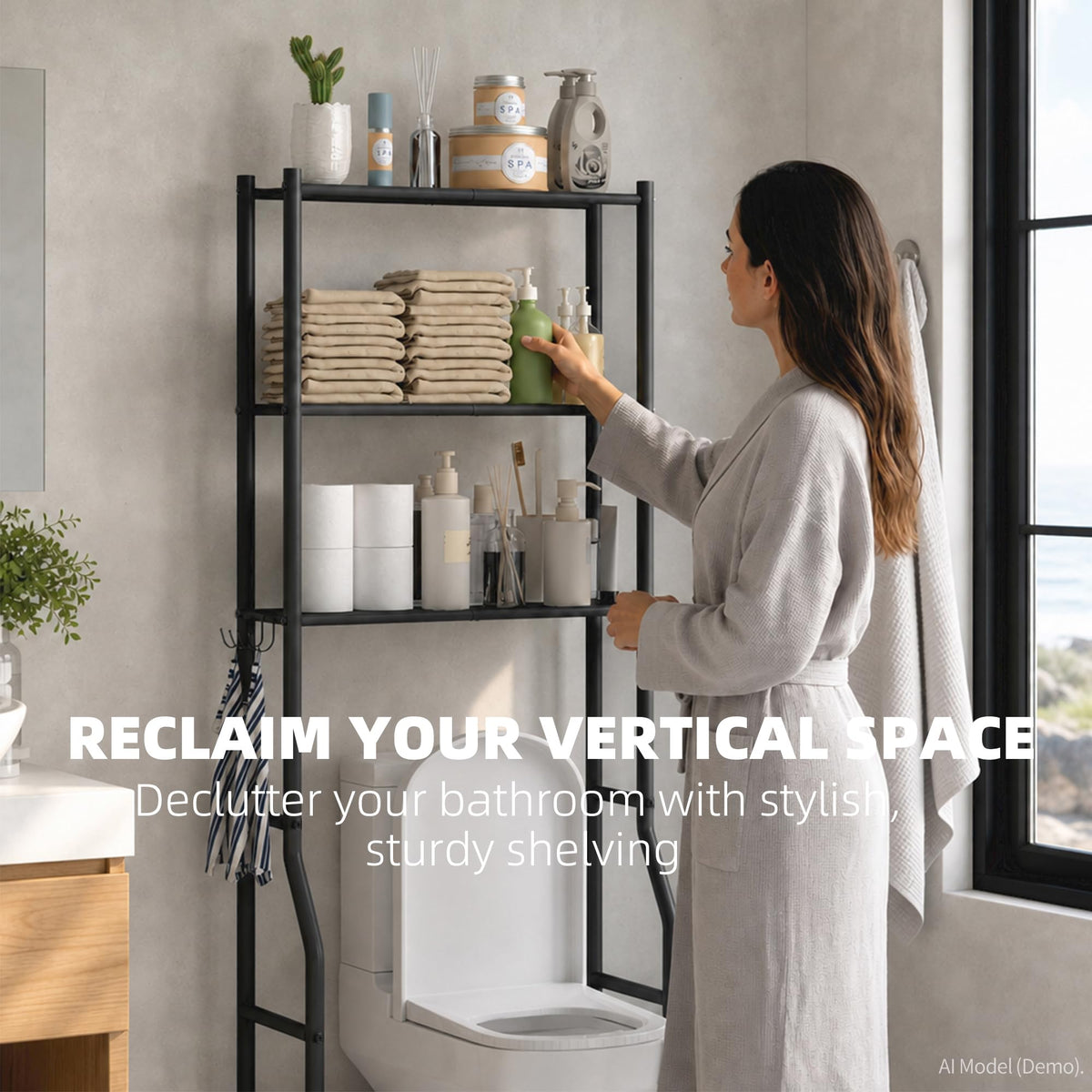 3-Tier Over Toilet Storage, Black O96625