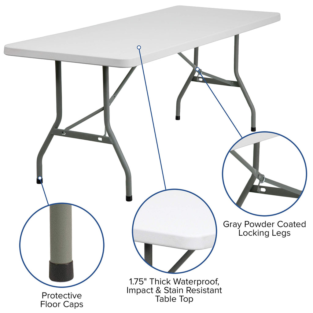 6-Foot Granite White Plastic Folding Table C766914