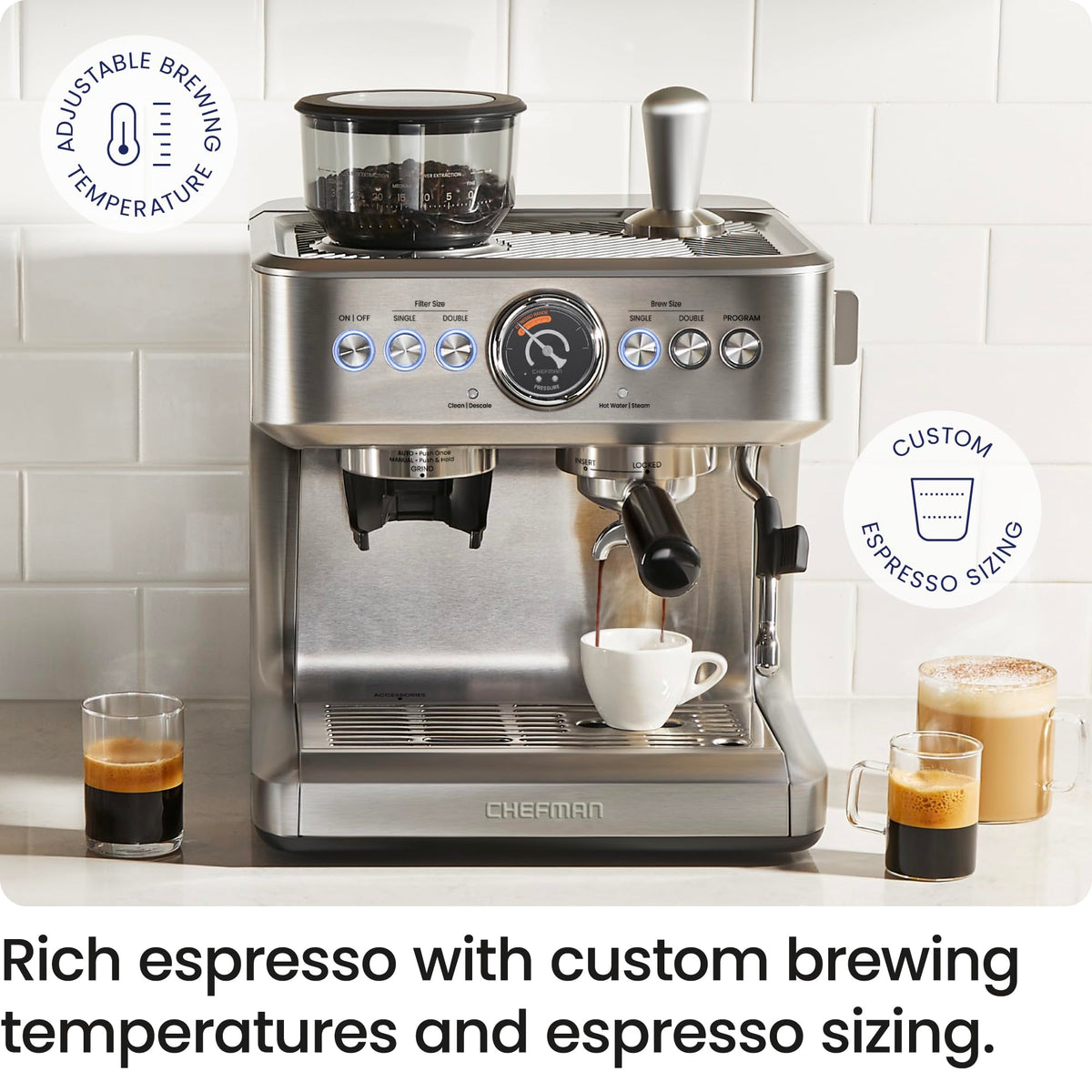 15 Bar Espresso Machine with Milk Frother and Coffee Grinder E450