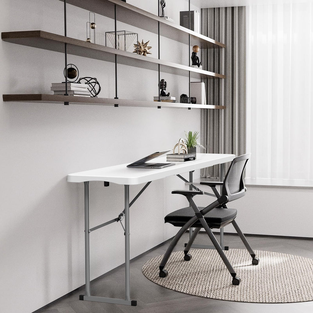White 6 FT Narrow Folding Table Set of 2 O431