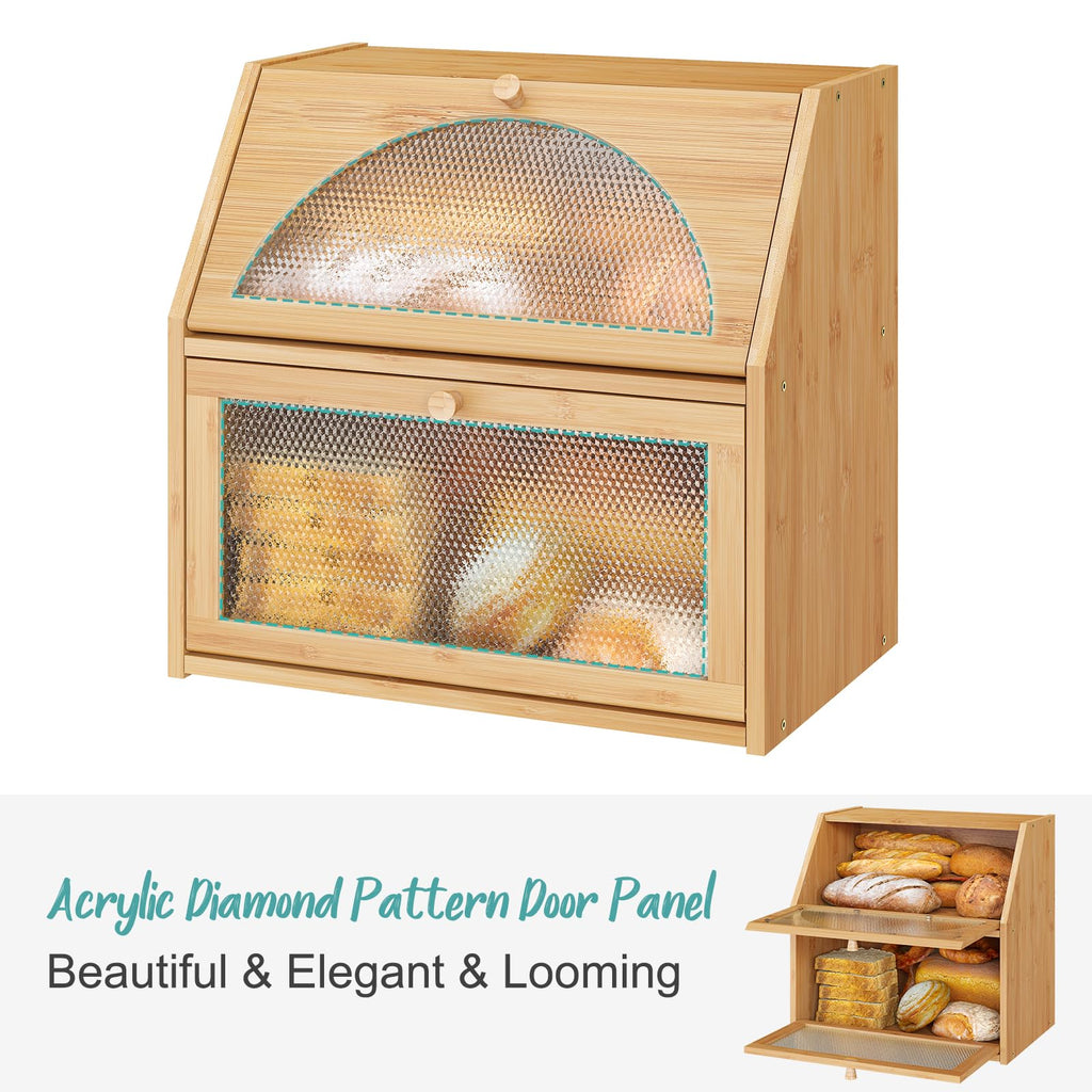 Extra Large Bamboo Wood Double Layer Bread Box F119783