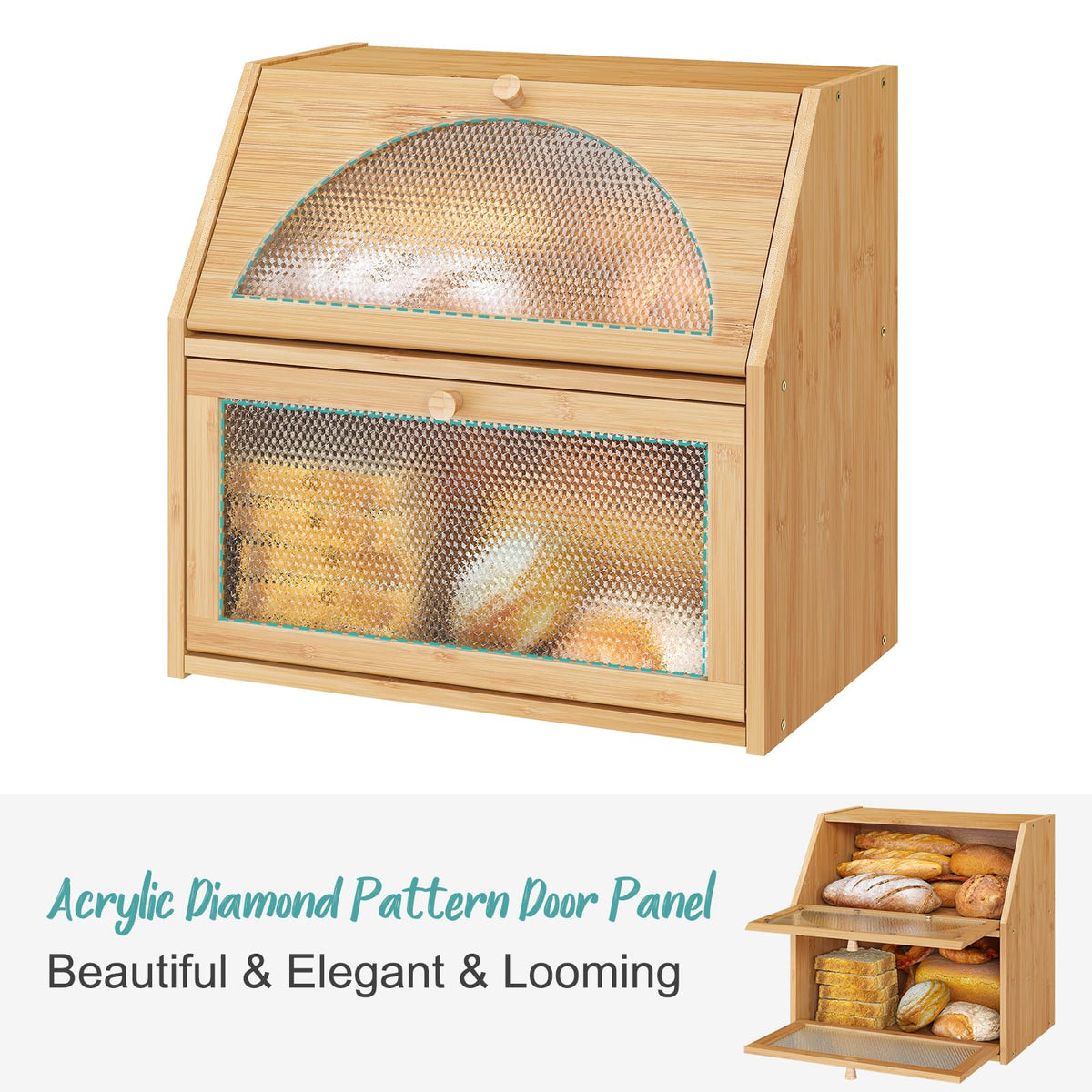 Extra Large Bamboo Wood Double Layer Bread Box F119783