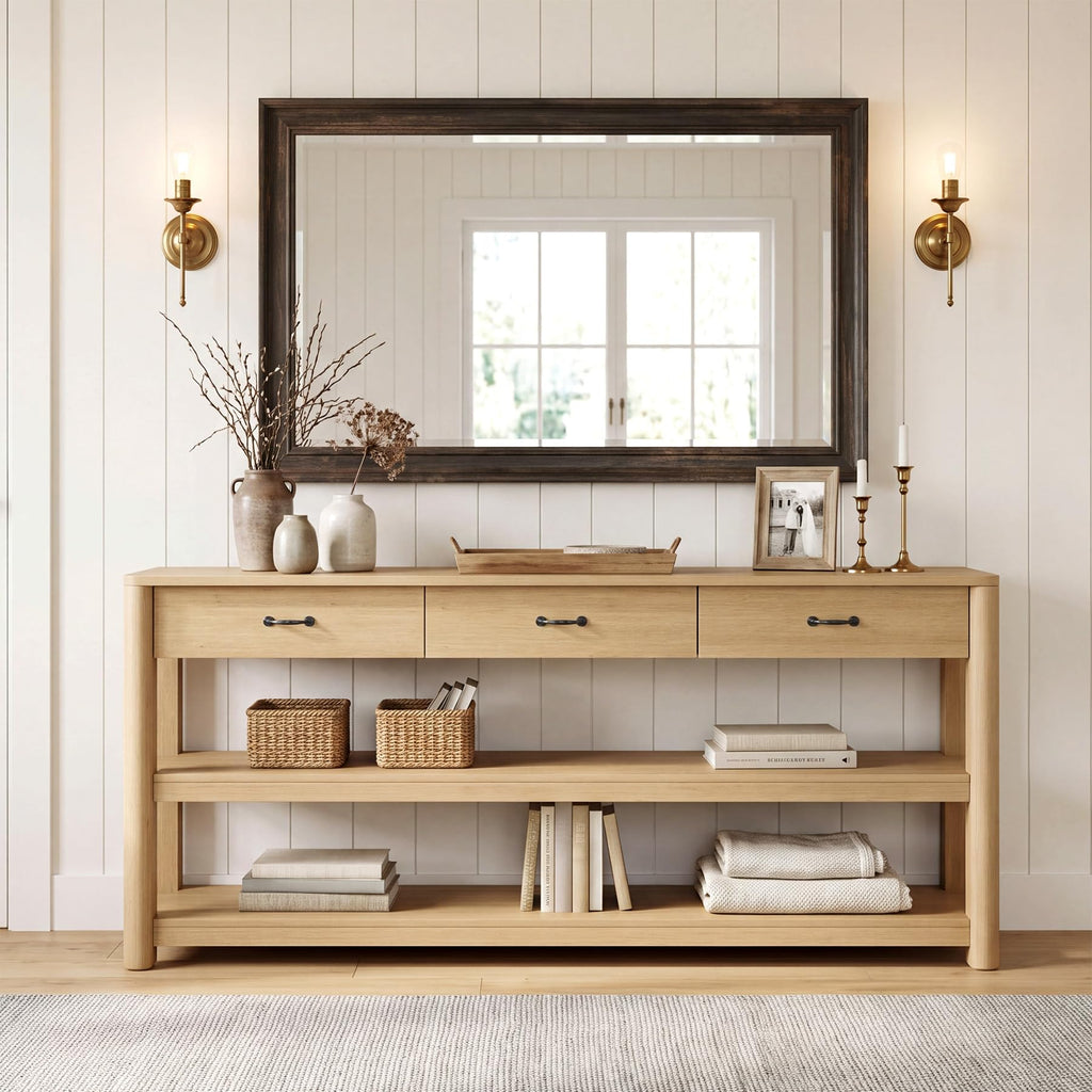 Oak Console Table with Storage Drawers W189835
