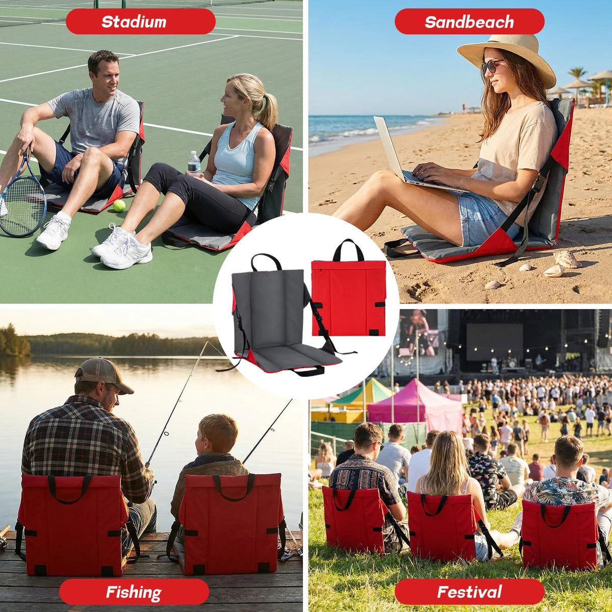 2 Pack Foldable Stadium Seats with Back Support Y959